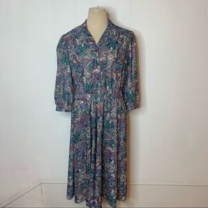 Floral Print Blouson Secretary Day Dress Sz 14